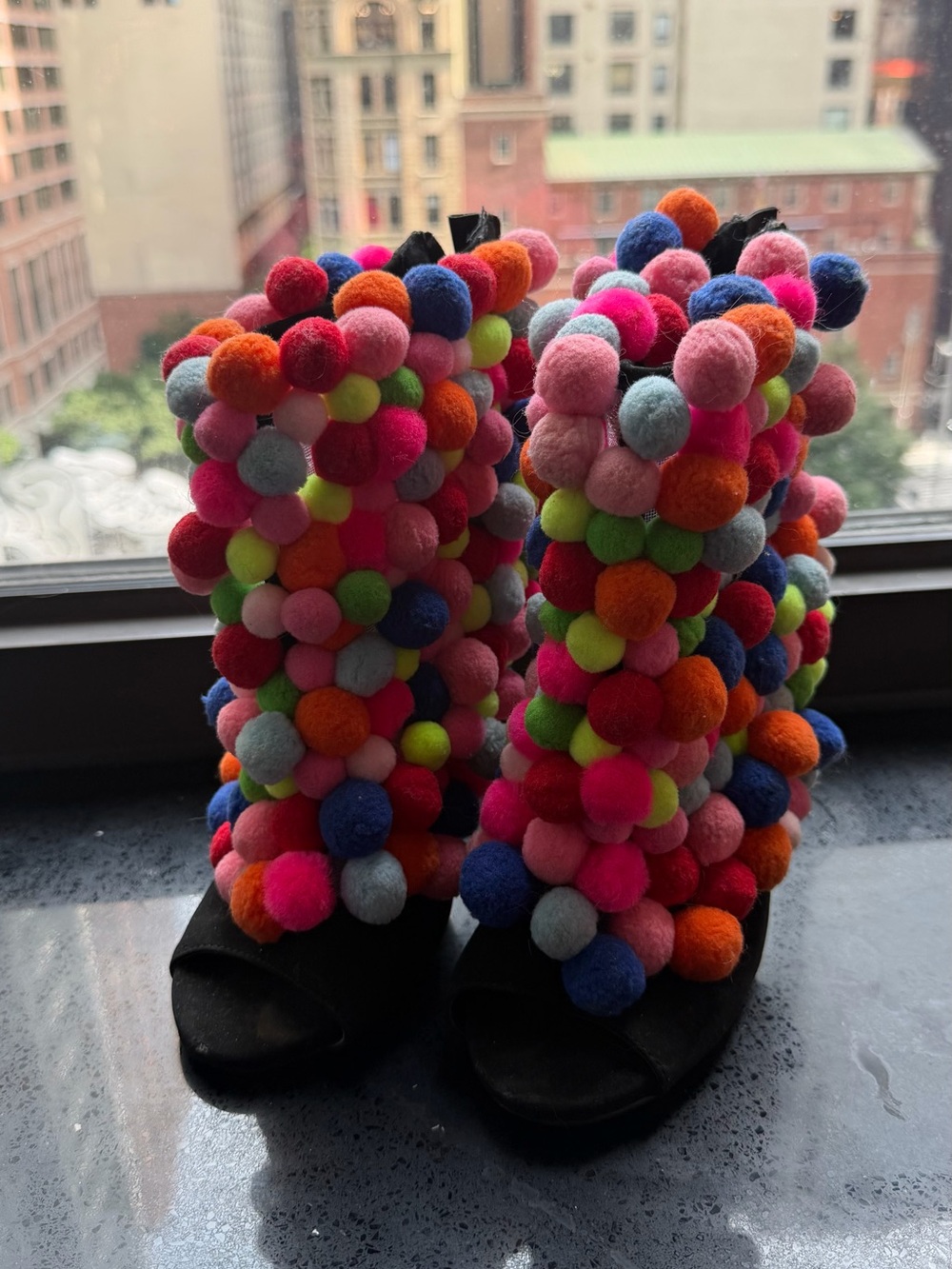 PRIVILEGE Multicolor Pom-Pom Statement Heels size 8